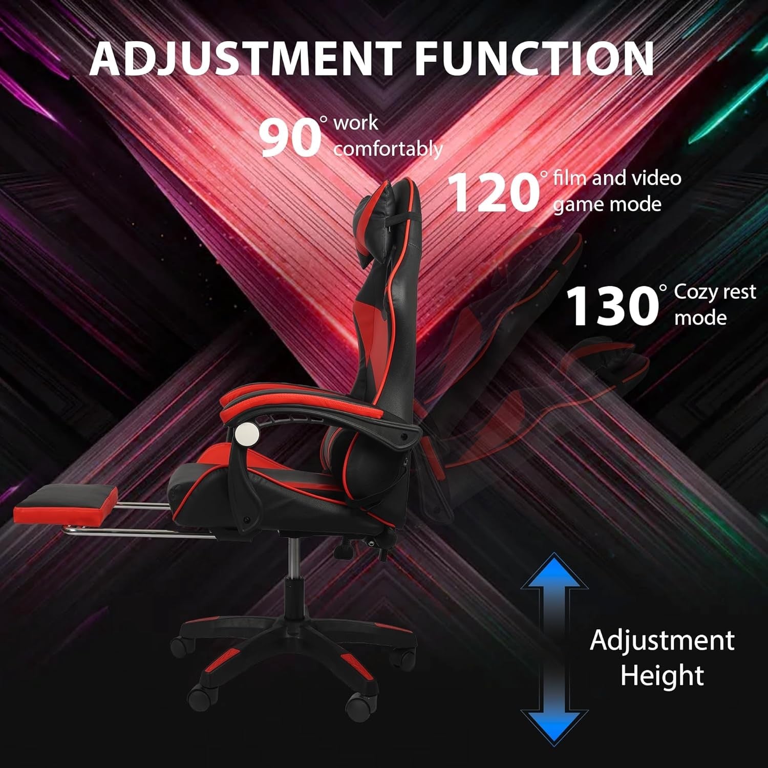 Ergonomic Gaming Chair Reclining Footrest Red Black Office