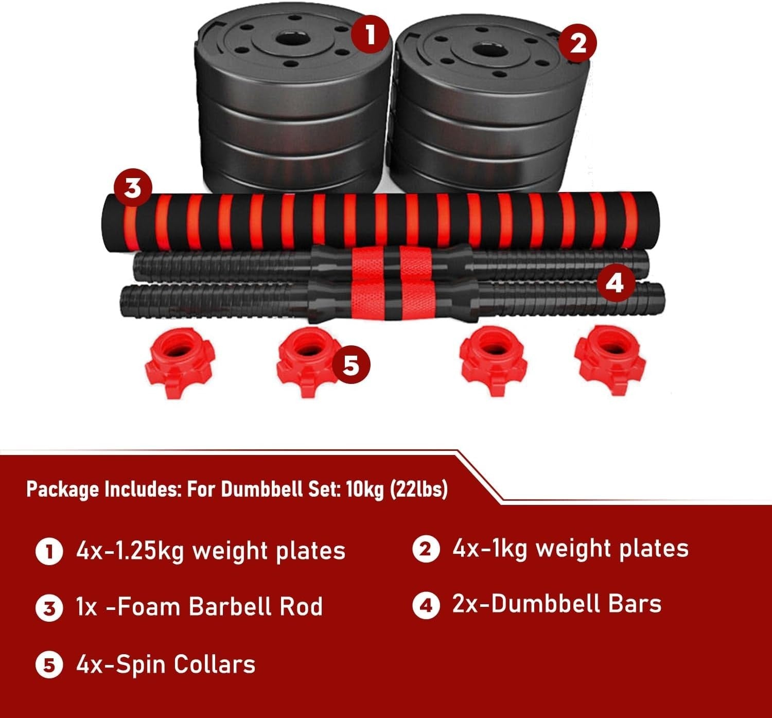 10kg Adjustable Dumbbell Barbell Set Neoprene 2-in-1 Home Gym Weights