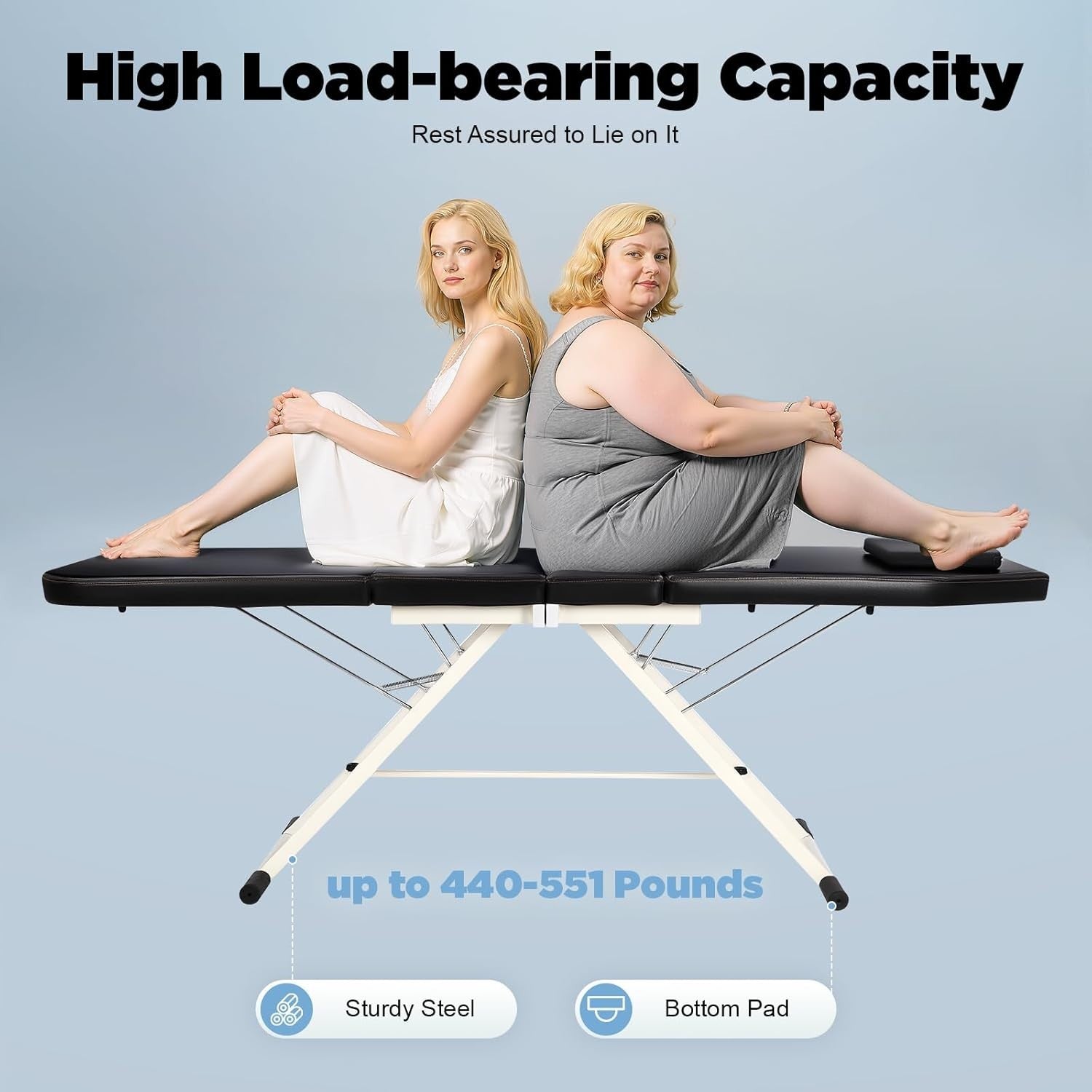 Foldable 3-Section Portable Massage Table Beauty Spa Bed Black 60cm Width