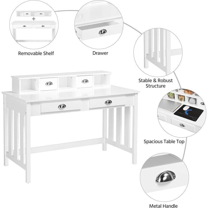 White Computer Desk 4 Drawer Home Office Table Hutch Laptop Workstation
