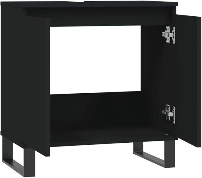 Black Under Sink Bathroom Cabinet 58cm Modern Vanity Unit with Doors & Metal Leg