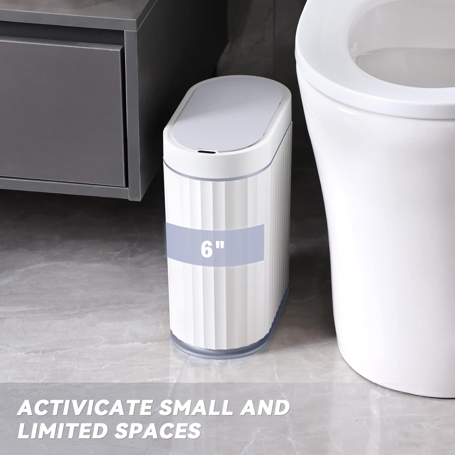 8L Touchless Bathroom Bin Motion Sensor Slim Waterproof Grey
