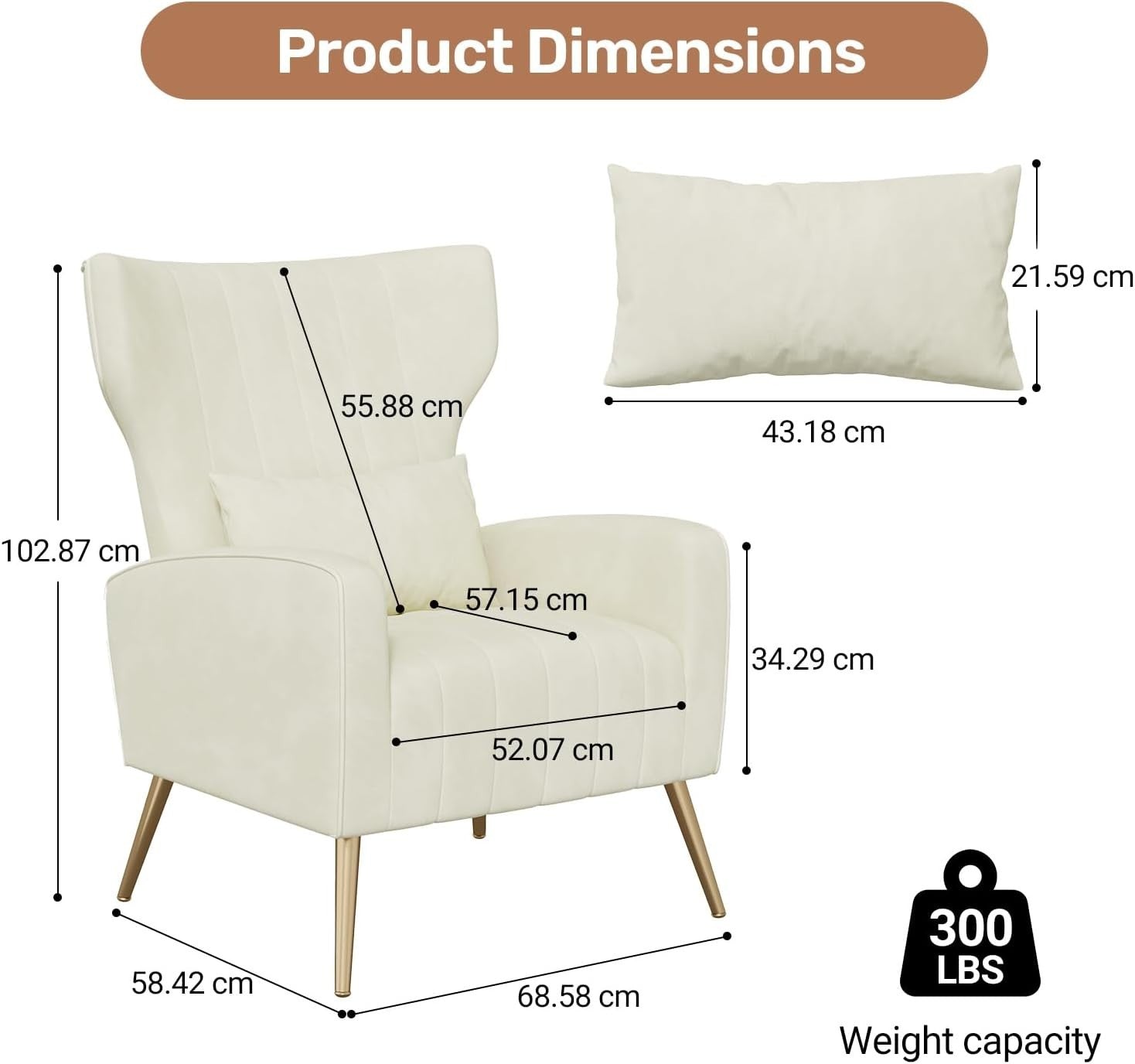 2x Beige Velvet Recliner Armchairs with Cushions & Gold Legs Lounge Set