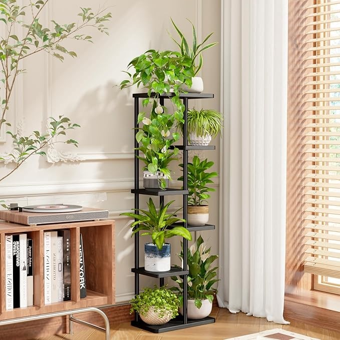 6 Tier Metal Plant Stand Indoor Tall Corner Shelf for Multiple Plants Balcony