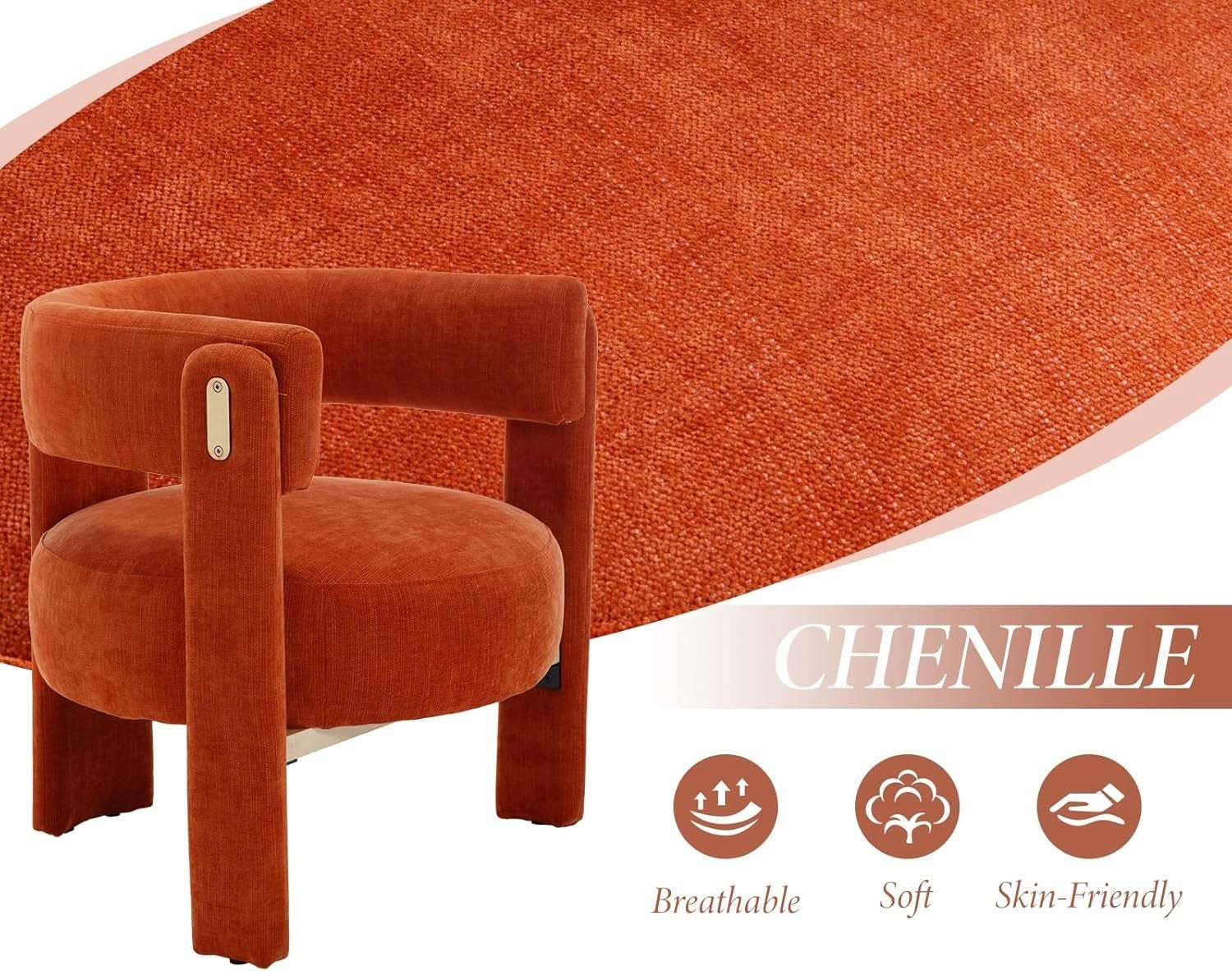 Orange Chenille Accent Armchair – Modern Semi-Circle Lounge Chair for Bedroom
