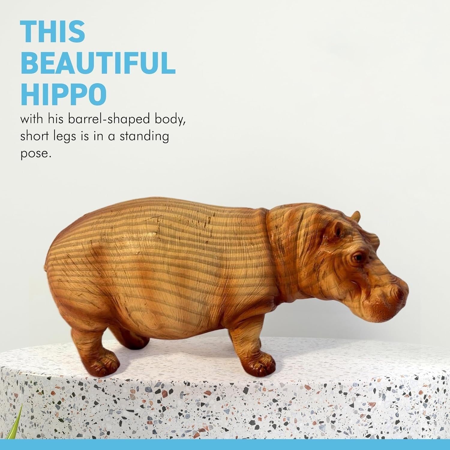 Wood-Effect Hippo Ornament | Rustic Resin Wildlife Sculpture | Animal Lover Gift