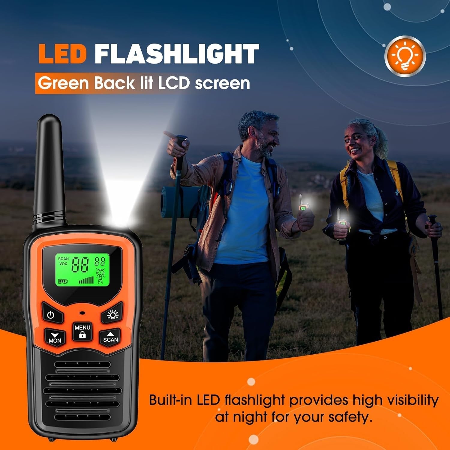 Long Range Walkie Talkies 2 Pack 5KM 22 Channel LCD Torch Outdoor Radio