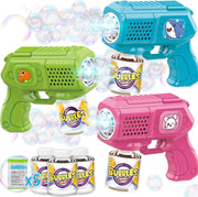 3 Pack Light Up Bubble Guns Kids Party Toy Set with Solution