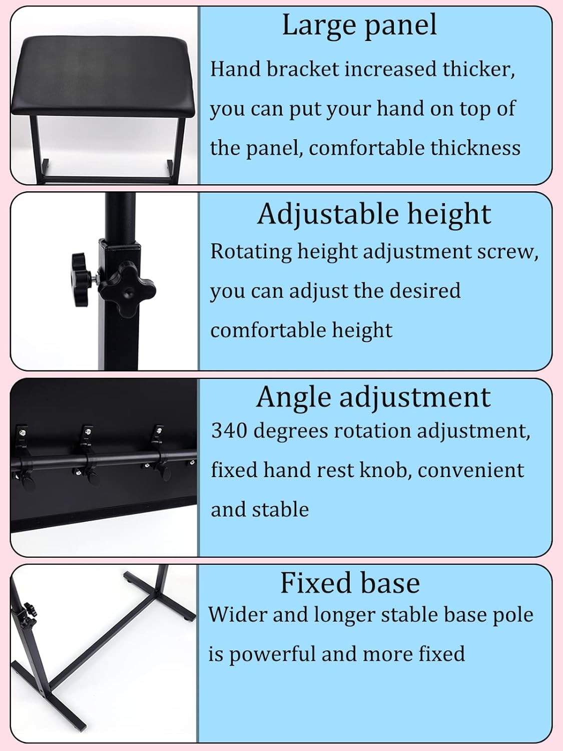 Tattoo Arm Rest Stand Adjustable Height Large Padded Arm Support Studio Table