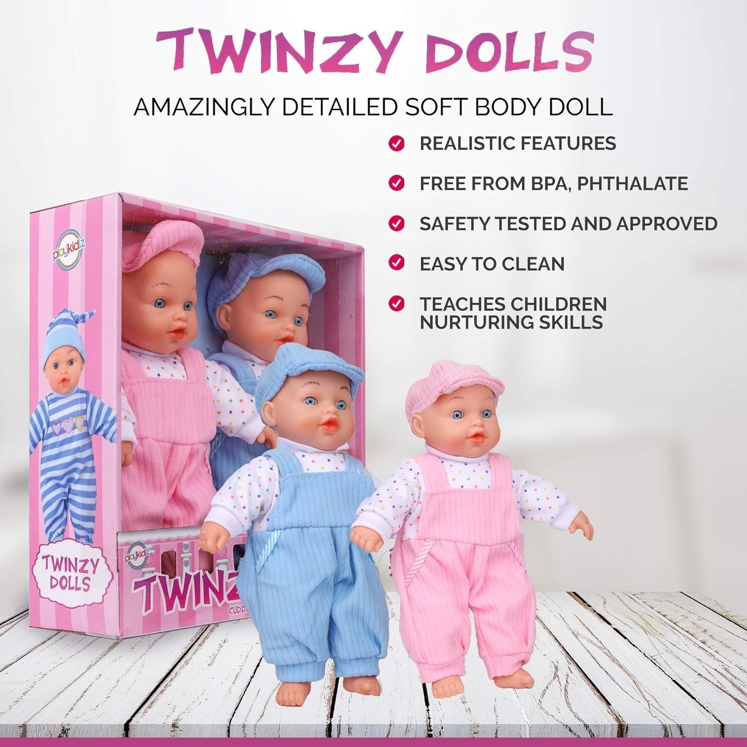 Twin Baby Dolls Set Boy Girl Soft Body Feedable First Dolls