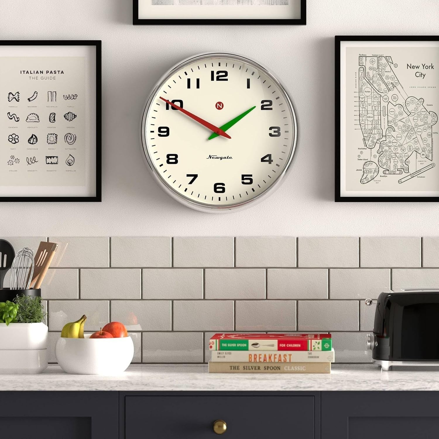 Large Retro Wall Clock Chrome 40cm Silent Sweep Convex Glass Metal
