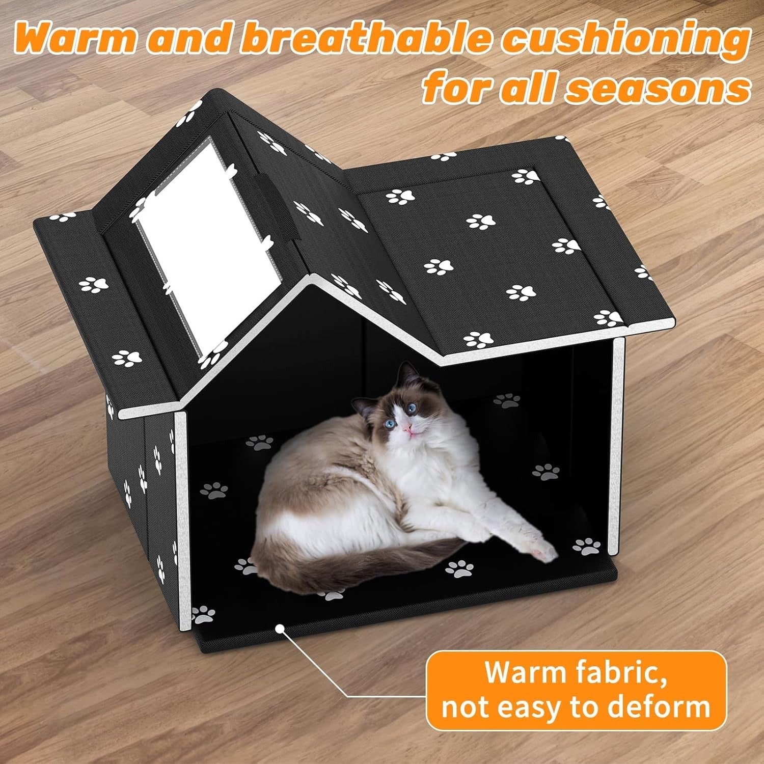 Waterproof Foldable Outdoor Cat House with Soft Mat– Winter Shelter 33x38x43cm