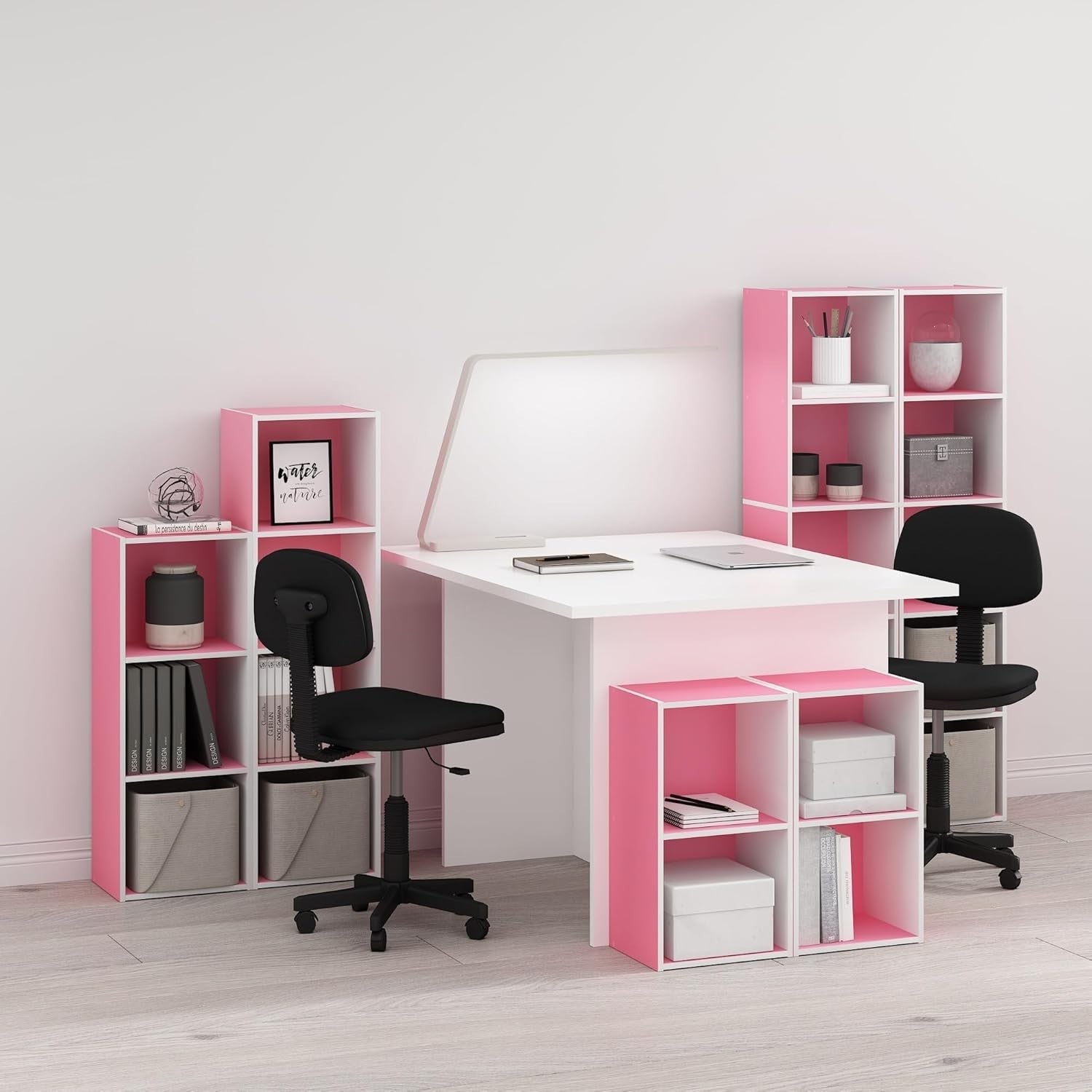2 Tier Pink Wooden Bookcase Small Storage Shelf Compact Organizer Open Bookshelf