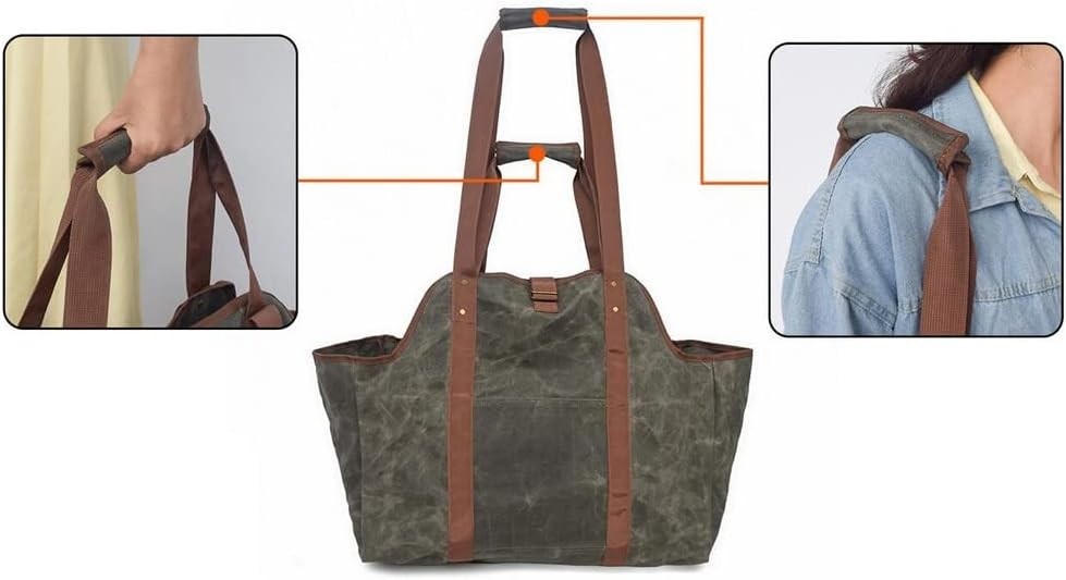 Heavy Duty Canvas Log Carrier Tote – Firewood Holder, Folds Flat, Indoor Use