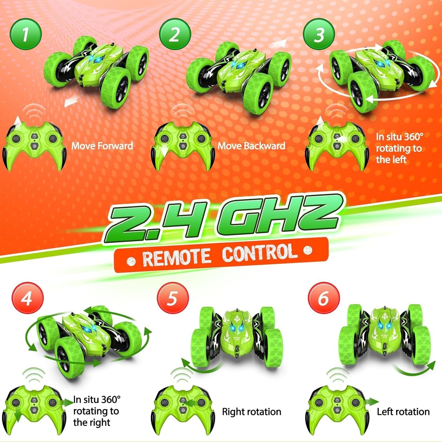 4WD RC Stunt Car 15KM/H Fast USB Rechargeable LED Toy for Boys Age 3–9
