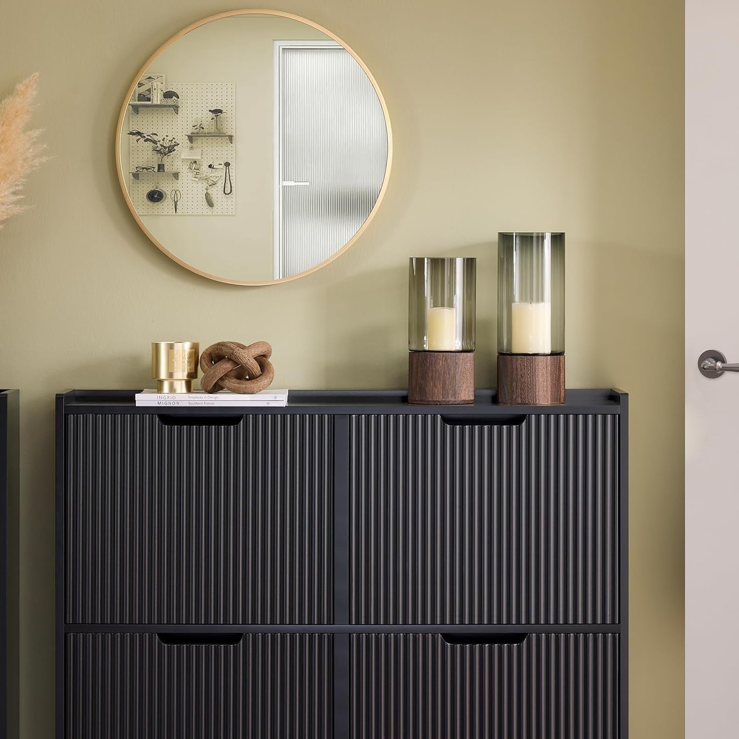Black Slim Shoe Cabinet 4 Flip Drawers – Wide Hallway Storage Unit 100cm