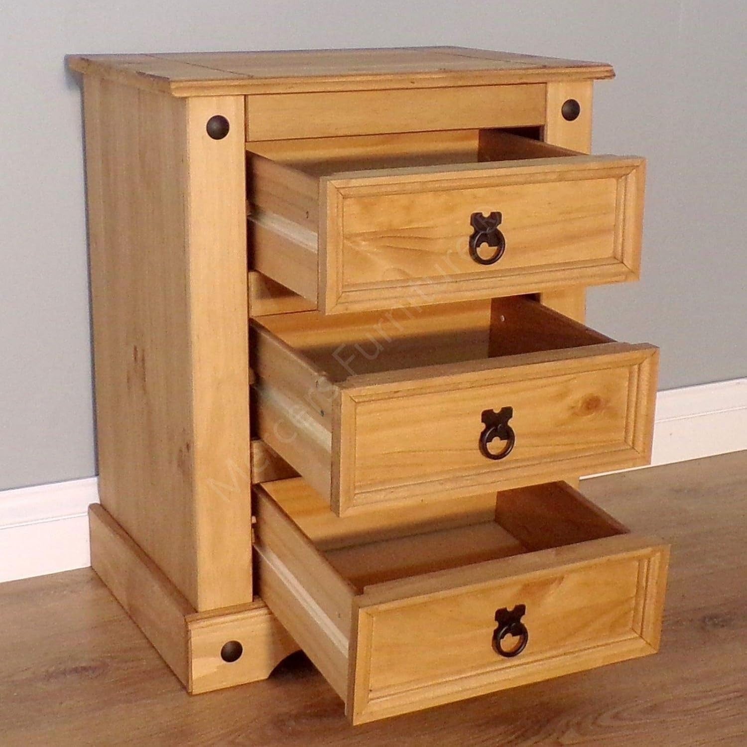 Rustic Pine 3 Drawer Bedside Table | Solid Wood Nightstand | Antique