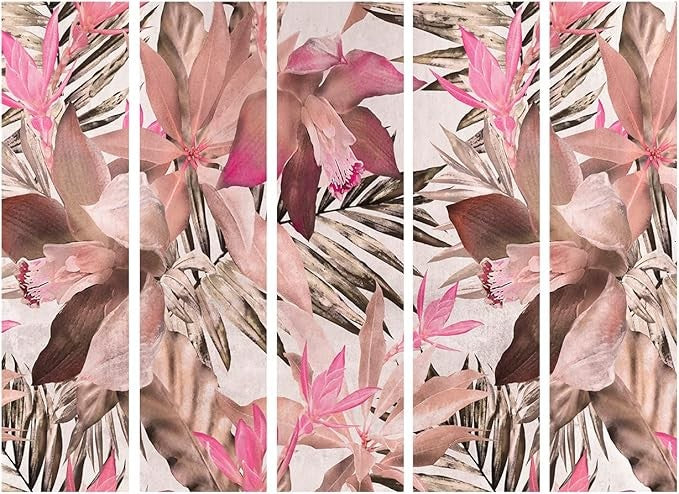 Tropical Pink Leaf 5 Panel Folding Room Divider Large Canvas Screen