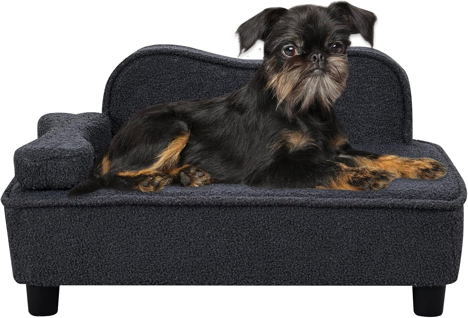 Pet Sofa Bed Teddy Velvet Dog Cat Couch w Wood Base Grey