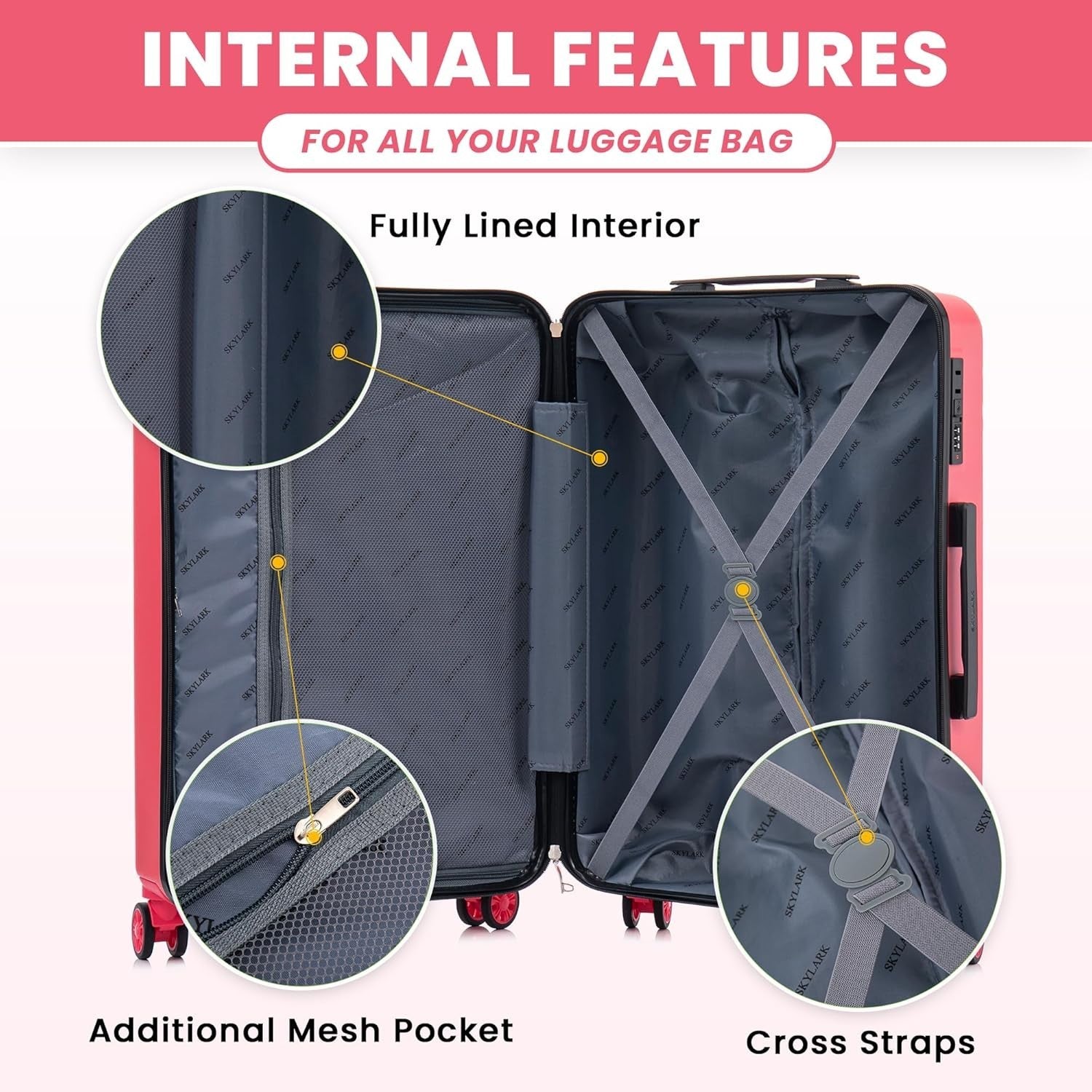 24 Inch ABS Check In Luggage Lightweight Hard Shell 4 Wheel Spinner 66L