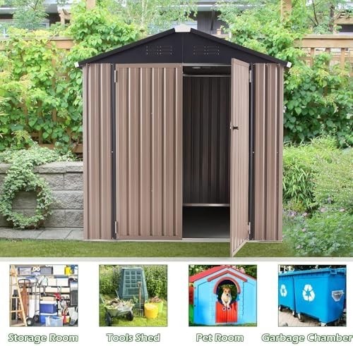 6x6ft Metal Garden Storage Shed Grey Outdoor Tool Bike Lockable Box