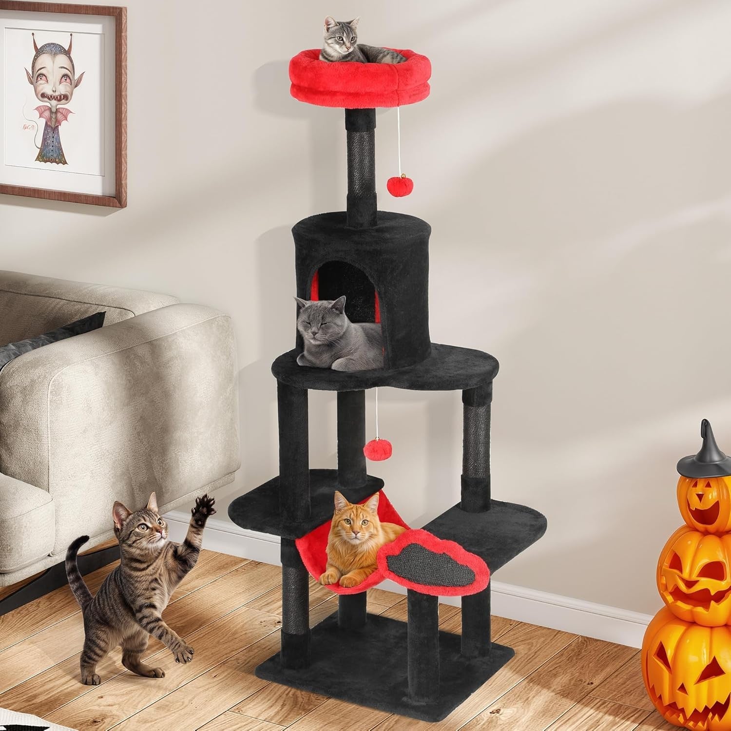 Cat Tree Tower 142cm Scratching Post Condo Hammock Apartment Friendly