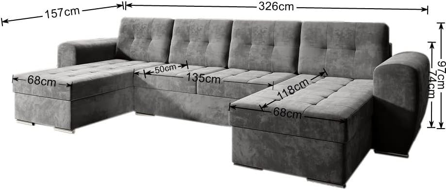 U Shape Sofa Bed with Storage & Sleep Function – Modern Grey Corner Couch