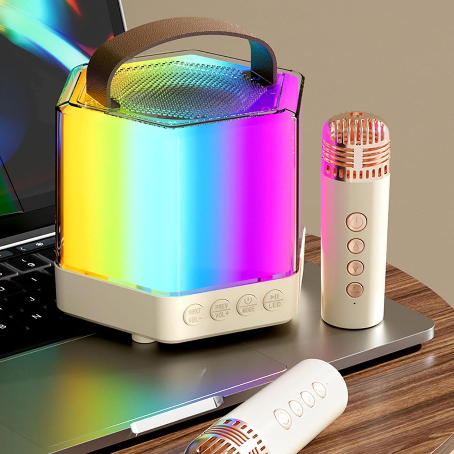 Wireless Karaoke Machine 2 Mics RGB LED Speaker Portable Party