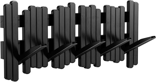 Black Wooden Wall Coat Rack 5 Flip Hooks Space Saving Modern Hallway Organizer