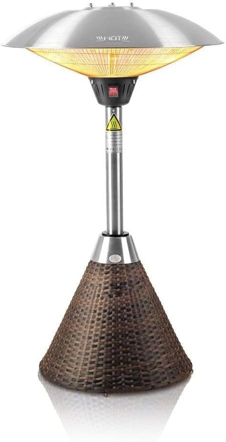 Outdoor Infrared Tabletop Heater 2.1kW Rattan Base IP44 Patio Light & Heat