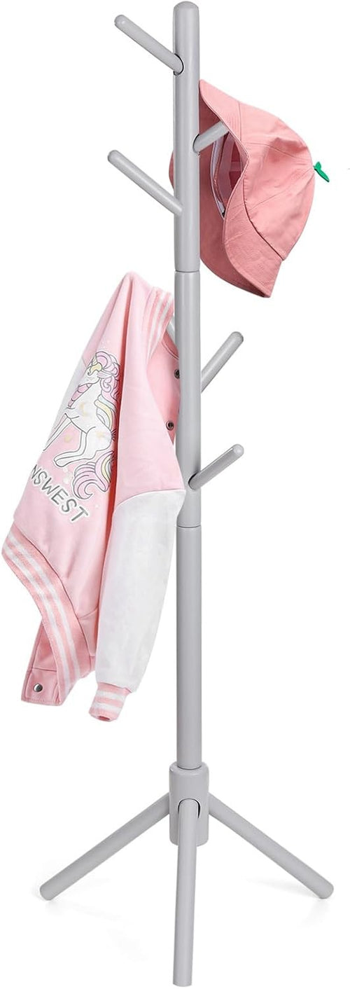 Kids Adjustable Wooden Coat Rack | 9 Hook Freestanding Hallway Stand