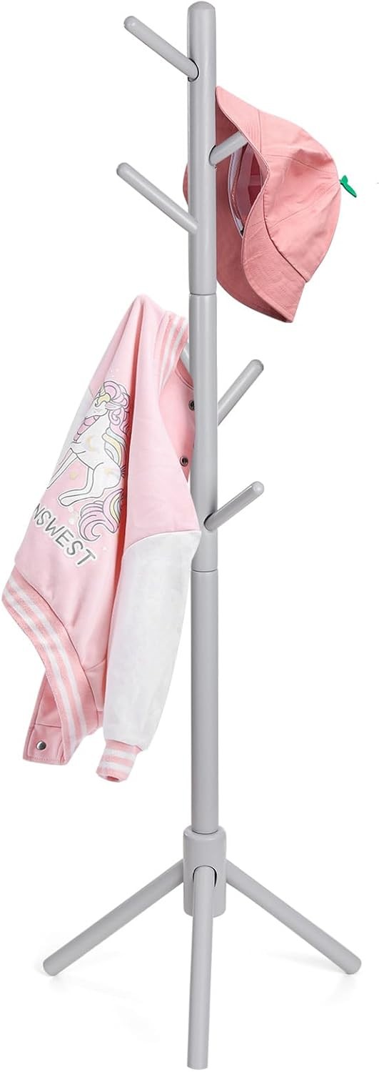 Kids Adjustable Wooden Coat Rack | 9 Hook Freestanding Hallway Stand