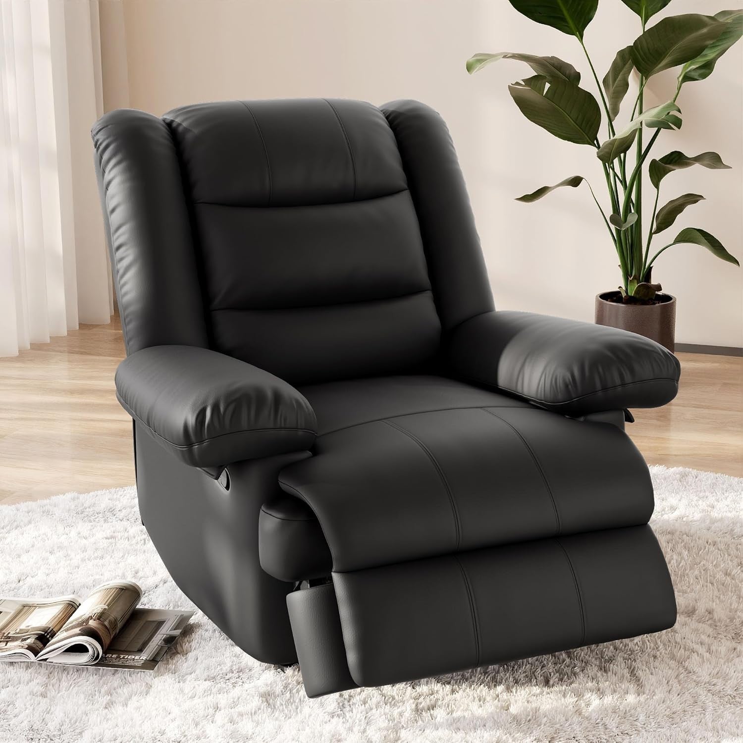 Recliner Armchair PU Leather Adjustable Sofa Lounge Chair Padded Seat Black