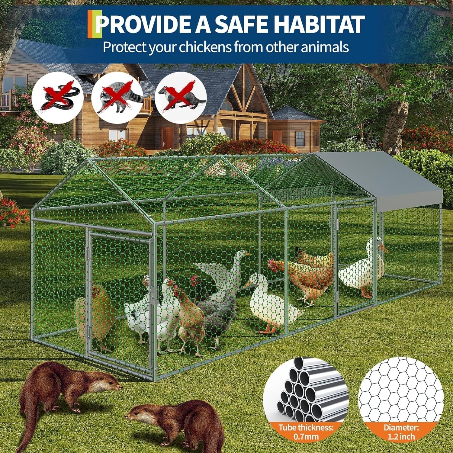 3m Walk In Chicken Run Galvanised Steel Poultry Pen Cover