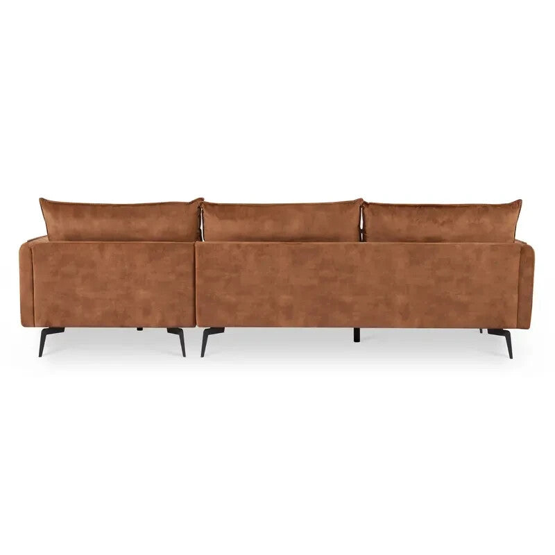 Luxury 3 Seater Corner Sofa w/ Right Chaise Velvet Rust Orange Modern