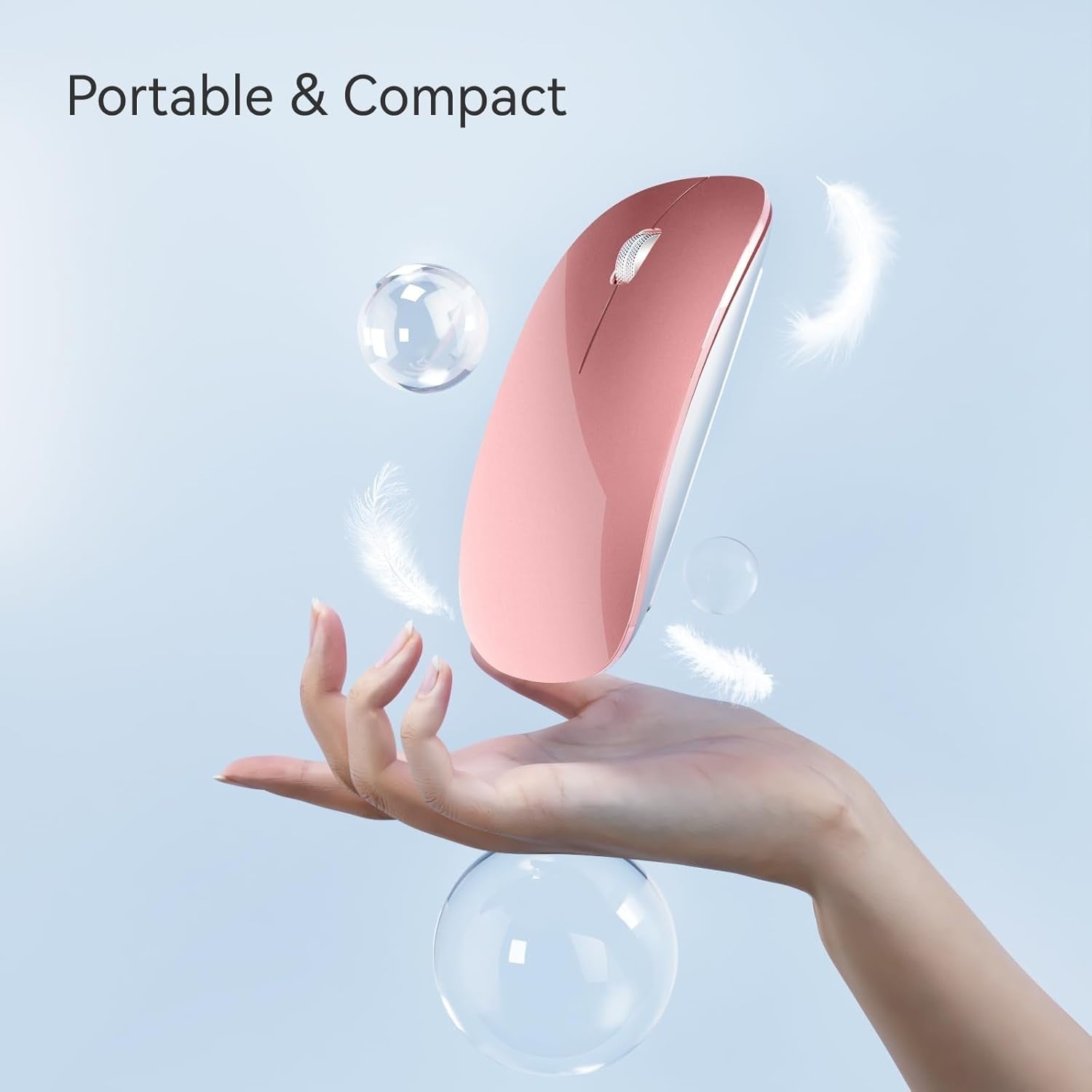 Rose Gold Ultra Slim Bluetooth Mouse Silent Triple Mode USB C Rechargeable
