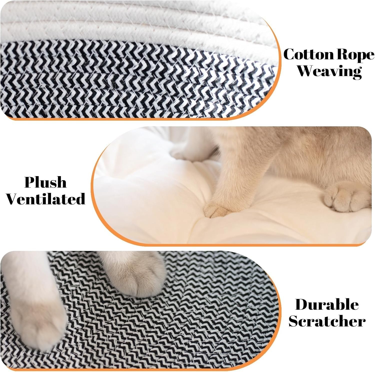 Washable Cat Bed Basket 47cm Cotton Rope Woven Cushion All Breed