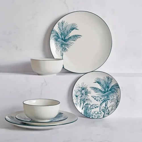 12pc Porcelain Dinner Set Tree Design Plates Bowls Microwave Safe