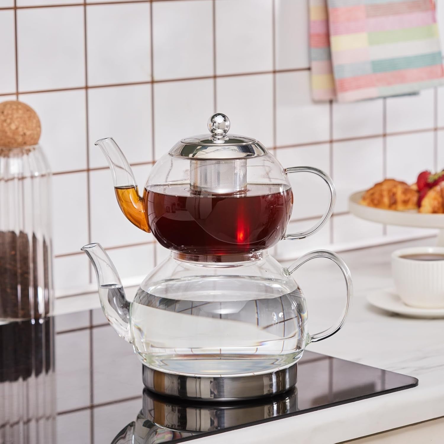 Glass Teapot Set 3L Turkish Tea Maker with Infuser Borosilicate Tea Pot