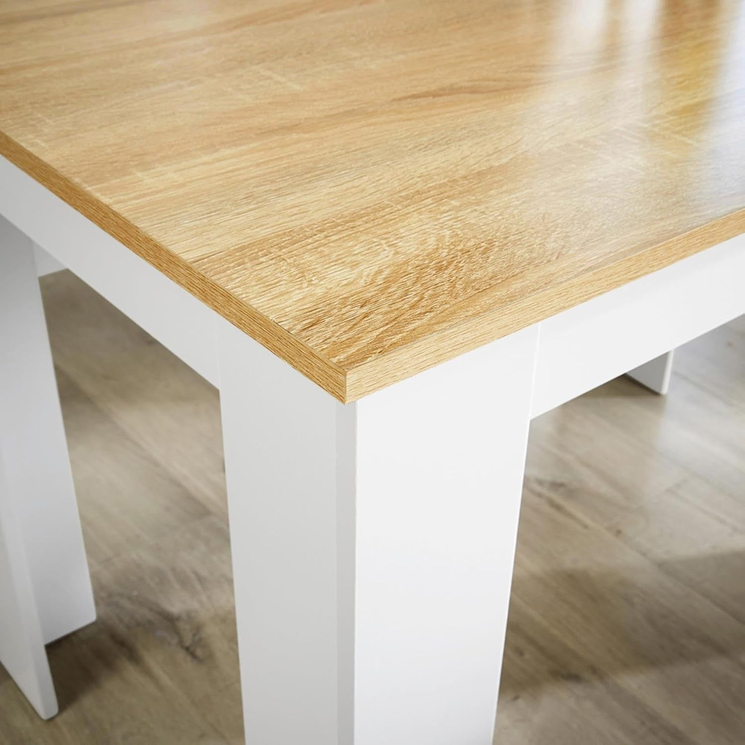 Modern White Kitchen Dining Table & 2 Benches – Compact, Easy Assembly