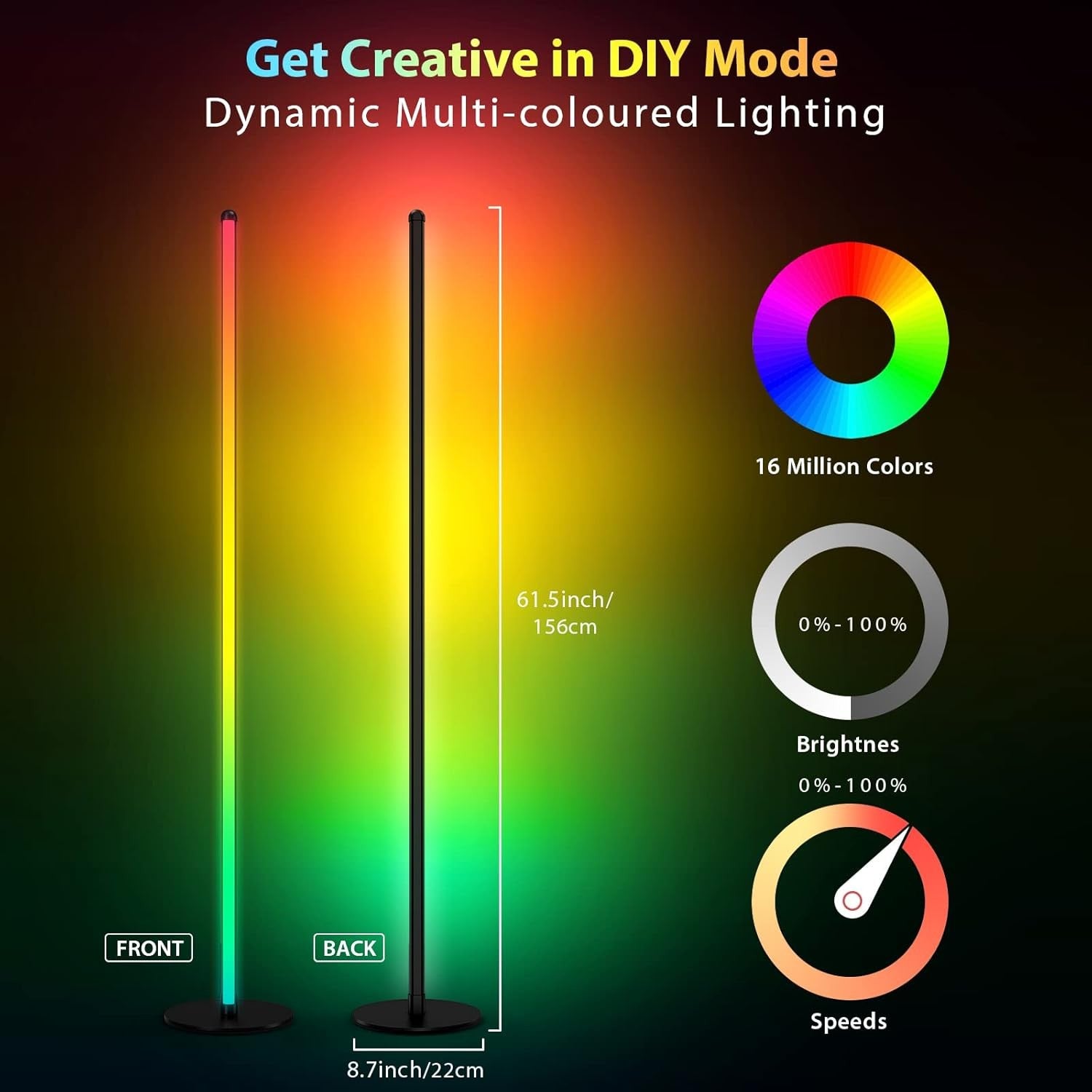 RGB Corner Floor Lamp 156cm Smart LED Light App Remote Music Sync