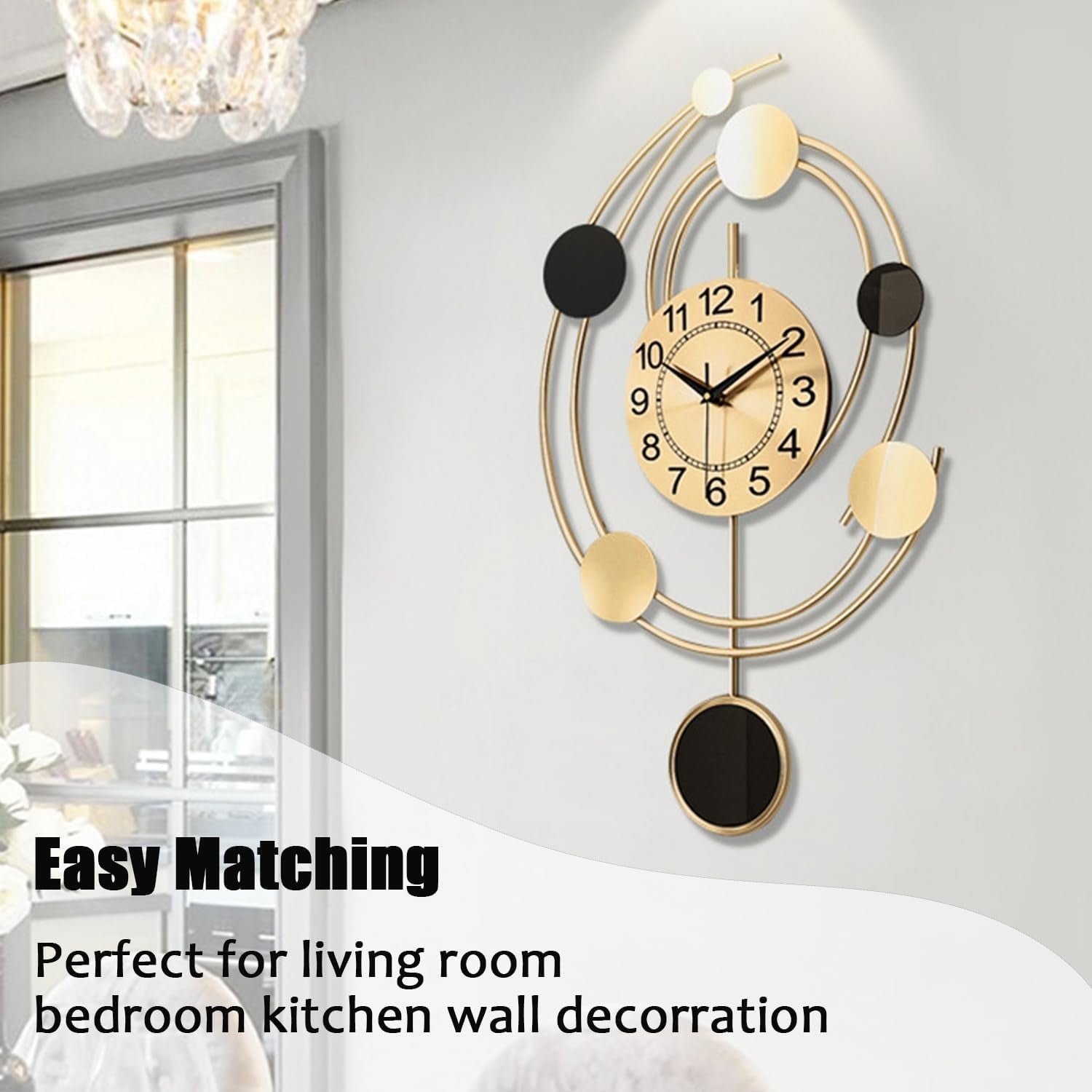 Large Gold Wall Clock Silent Non-Ticking Modern Art Deco 64cm Home