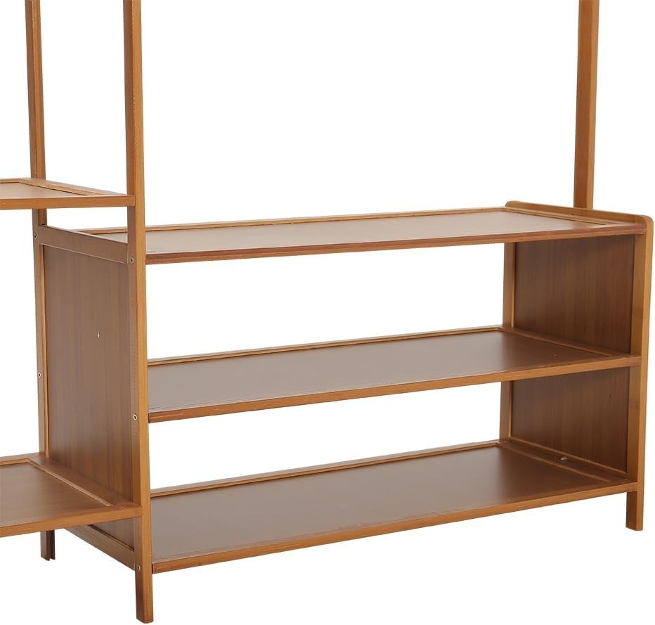 Bamboo Clothes Rail with 6 Shelves & Hooks, 100cm Wardrobe