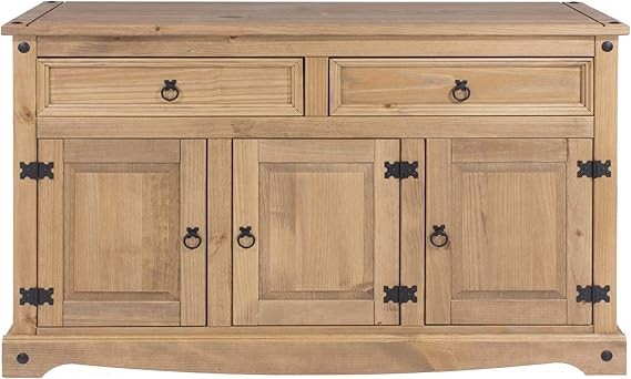 Large Pine Sideboard Cabinet Storage – 3 Door 2 Drawer Solid Wood Unit, Natural