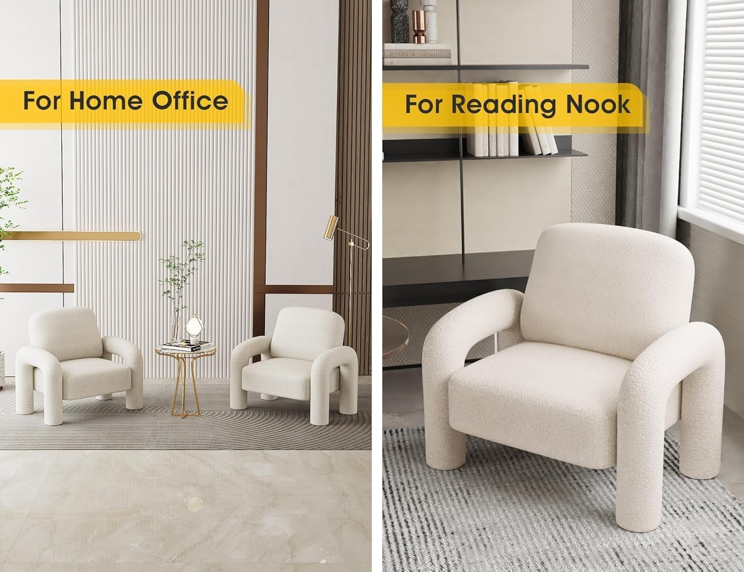 Sherpa Accent Armchair Teddy Upholstered Lounge Reading Chair Cream