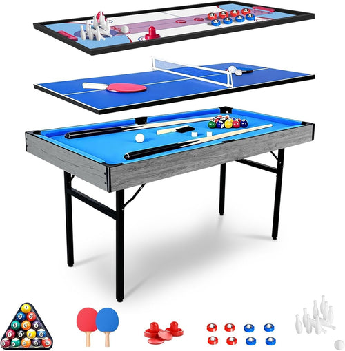 5FT 5 in 1 Multi Game Table Folding Pool Hockey Tennis Bowling Set