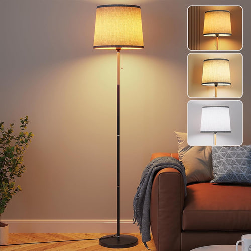 Floor Lamp Linen Shade Remote Control Dimmable Tall Standing Light Grey