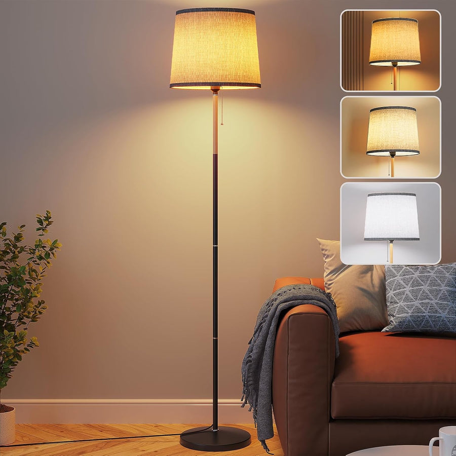 Floor Lamp Linen Shade Remote Control Dimmable Tall Standing Light Grey