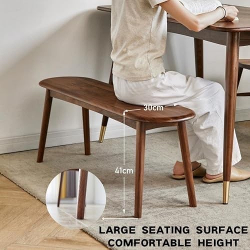 Solid Oak Wood Dining Bench Walnut Half-Round Seat 39in for Entryway