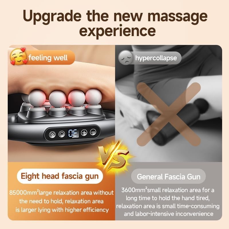 Ergonomic Deep Tissue Massage Gun 8 Head Full Body Muscle Relief 30 Levels